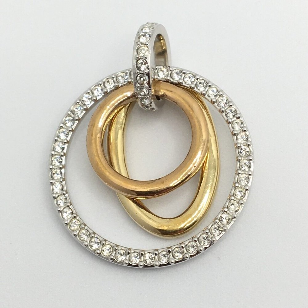 Signed Swarovski Mambo3 Triple Circle Tri-Colored GP Clear Crystal Round Pendant